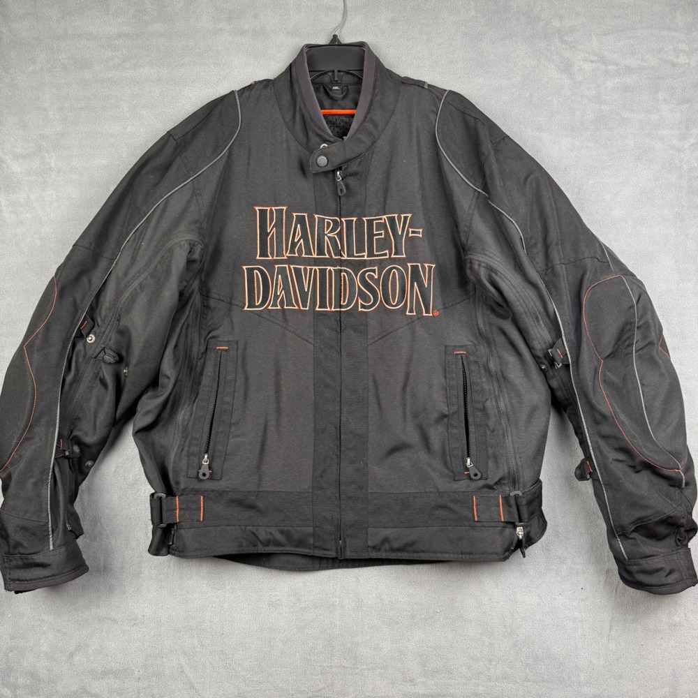 Harley-Davidson Mens Black Mesh Armored Riding Jacket Embroidered 2XL RN103819